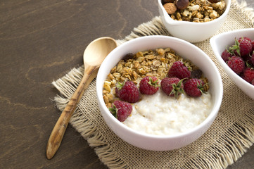 Healthy Breakfast. Oatmeal in a white bowl