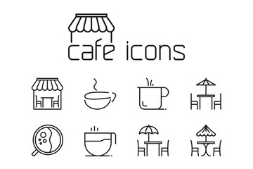line cafe icons set on white background