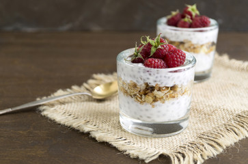 Natural yogurt with Chia seeds and raspberries.