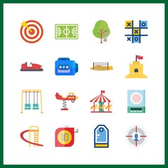 16 play icon. Vector illustration play set. sand castle and tape recorder icons for play works
