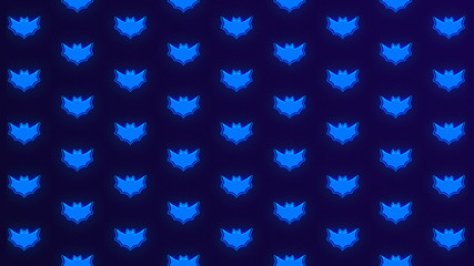 Halloween neon glow bats on violet background. Holiday simple background