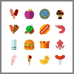 16 snack icon. Vector illustration snack set. squid and ice cream ball icons for snack works