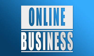 Online Business - neat white text written on blue background