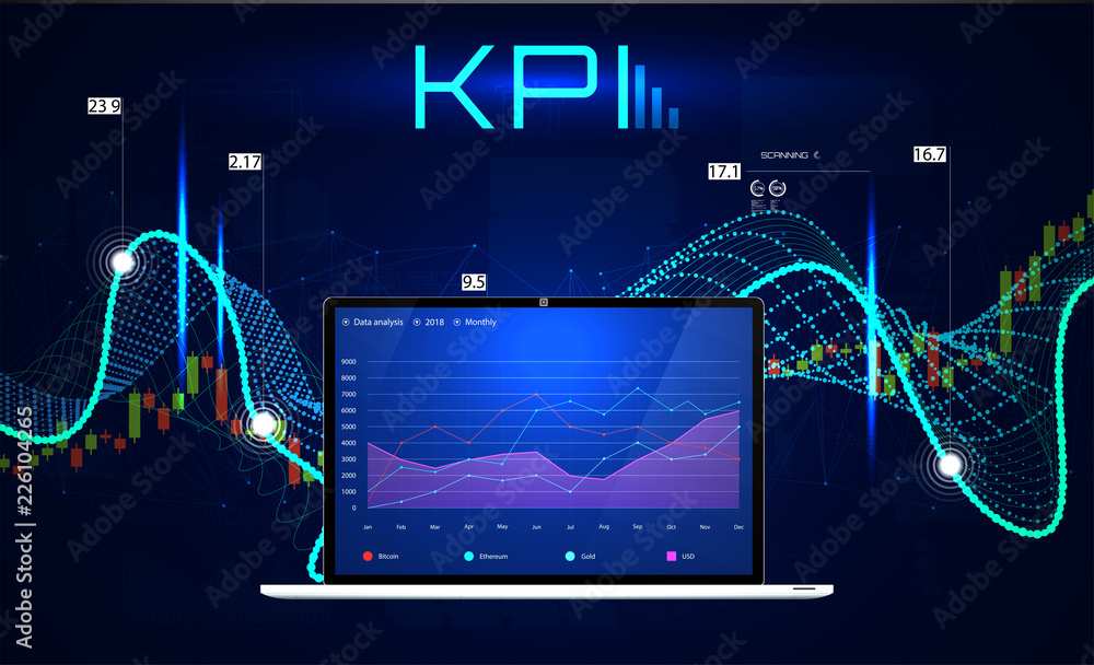 Aufkleber kpi (key performance indicators), business analytics concept, metrics to measure achievement versus 