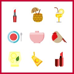 9 orange icon. Vector illustration orange set. soup and pineapple coctail icons for orange works