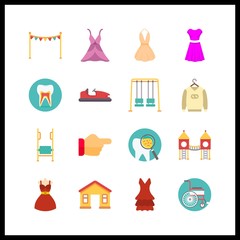 16 cheerful icon. Vector illustration cheerful set. tooth and sweater icons for cheerful works