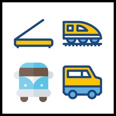 4 logistic icon. Vector illustration logistic set. train and van icons for logistic works