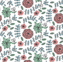 Floral flower doodle seamless vector pattern