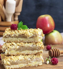  square baked pieces of cake with apples