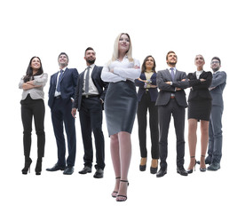 Obraz premium happy successful business team isolated on white background
