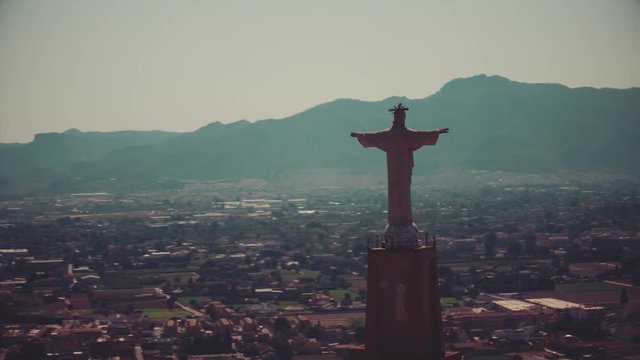 Aerial view of the statue of Christ in Murcia, Spain