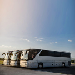 Three buses staying in the parking lot Front Way © Med Photo Studio