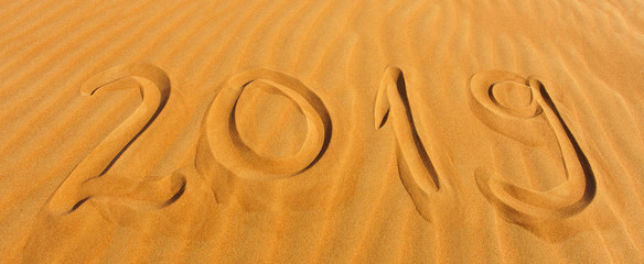 2019 year written in the desert sand