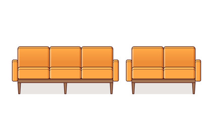 Sofa, couch, armchair linear icon. Vector. Outline retro furniture in line art flat design. Cartoon orange house equipment for living room isolated on white background. Vintage set elements for lounge