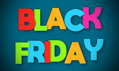 Black Friday - overlapping multicolor letters written on blue background