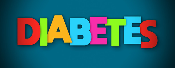 Diabetes - overlapping multicolor letters written on blue background