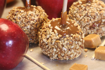 Caramel apples with ingredients