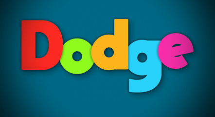 Dodge - overlapping multicolor letters written on blue background