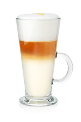 Glass of latte on white