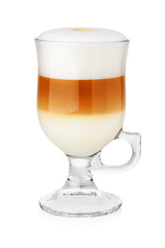 Glass of latte on white