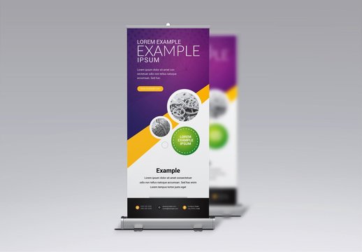 Rollup Banner Layout with Purple and Yellow Accents