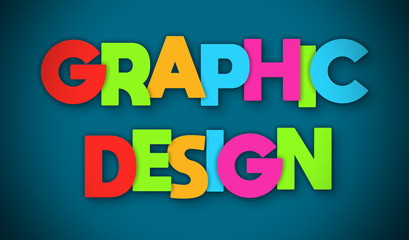 Graphic Design - overlapping multicolor letters written on blue background