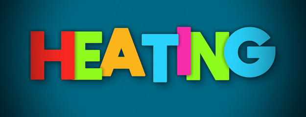 Heating - overlapping multicolor letters written on blue background