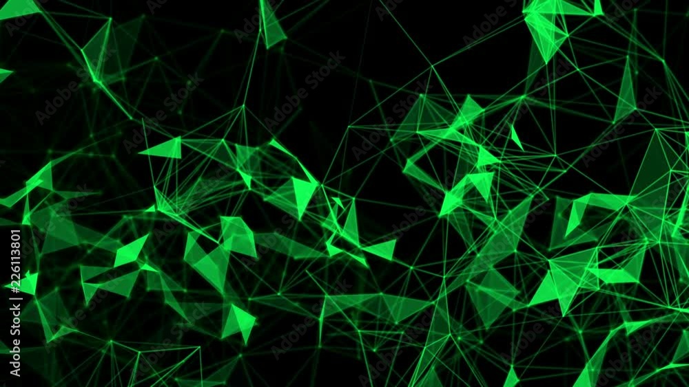 Aufkleber green digital data and network connection triangle lines for technology concept on black background,