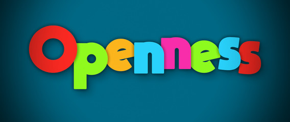 Openness - overlapping multicolor letters written on blue background