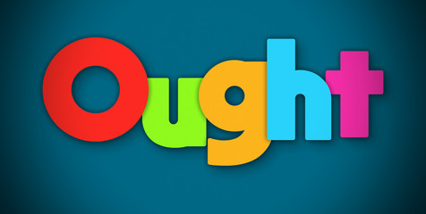 Ought - overlapping multicolor letters written on blue background