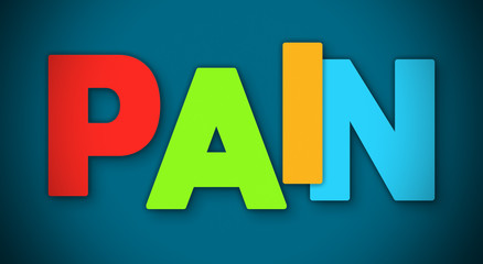 Pain - overlapping multicolor letters written on blue background