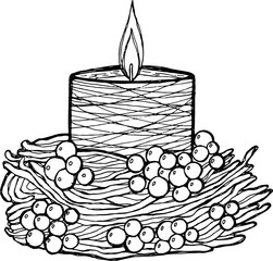 Candle - coloring page for adults. Graphic ink artwork. Vector illustration