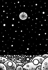 Snow winter landscape - ink graphic artwork. Vector illustration