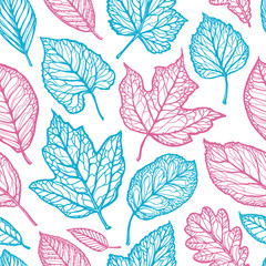 Seamless floral pattern. Leaves, nature backdrop. Decorative background vector illustration