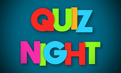 Quiz Night - overlapping multicolor letters written on blue background