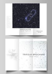 The minimal vector layouts. Modern creative covers design templates for trifold brochure or flyer. Binary code background. AI, big data, coding or hacker concept, digital technology background.