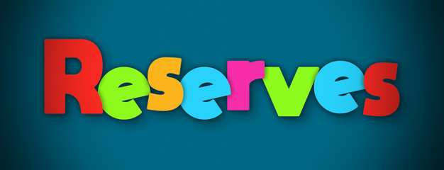 Reserves - overlapping multicolor letters written on blue background