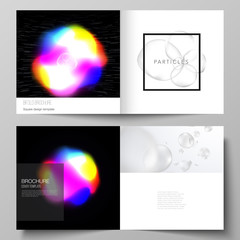 Vector layout of two covers templates for square design bifold brochure, magazine, flyer. SPA and healthcare design, sci-fi technology background. Abstract futuristic or medical consept backgrounds.