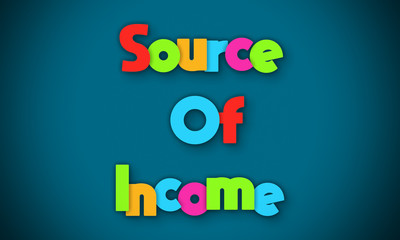 Source Of Income - overlapping multicolor letters written on blue background