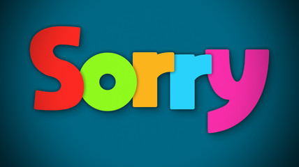 Sorry - overlapping multicolor letters written on blue background