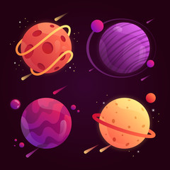 Obraz premium set of fantasy cartoon planets in space. vector illustration. colorful planets. 