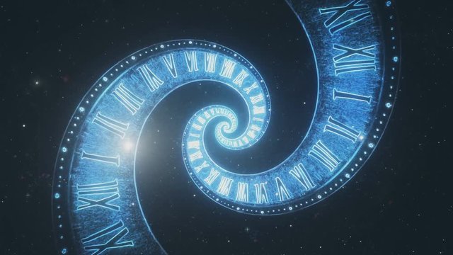 The composition of the space of time, the flight in space in a spiral of Roman clocks