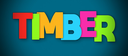 Timber - overlapping multicolor letters written on blue background