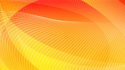 Abstract background of curved surfaces and halftone dots in yellow and orange colors