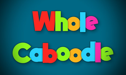 Whole Caboodle - overlapping multicolor letters written on blue background