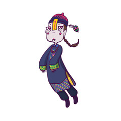 Vector Illustration of Jiangshi Chinese Hopping Vampire Ghost for Halloween on  White Background, Cute  Cartoon Character