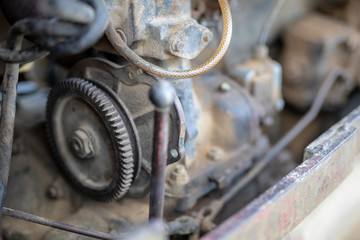 Old diesel engine. The interior of an unused engine.
