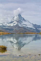 Amazing view from lake Stellisee, Swiss Alps , Matterhorn Peak, Zermatt, Switzerland