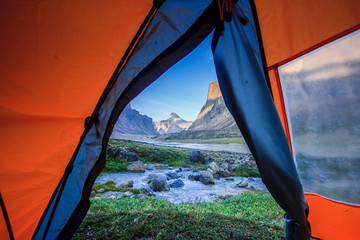 View through the tent towards Mount Thor, Baffin Island, Nunavut © ed