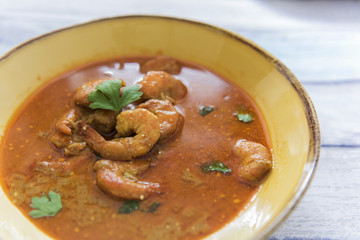prawn curry cookied with coconut milk